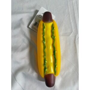 Duke's Pet Products Squeaky Hot Dog Dog Toy Yellow Brown Vinyl DI238 NWT